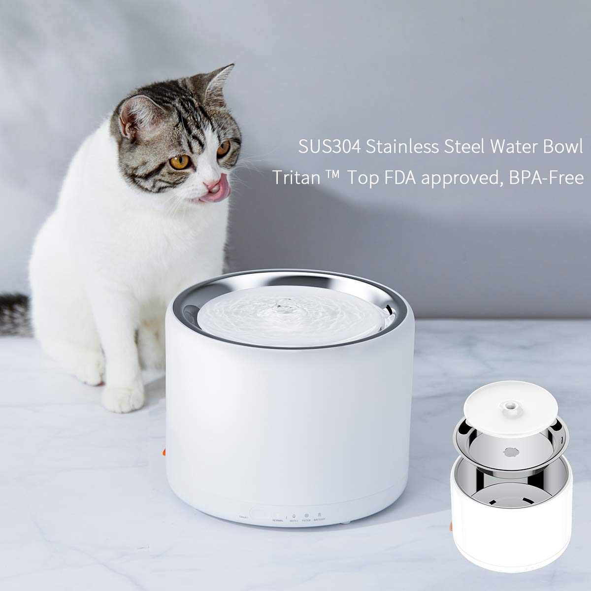 135l Stainless Steel Pet Water Fountain With Led Light Autoshut Off Pump Dual Mode Cat Bowl Dispenser - 8