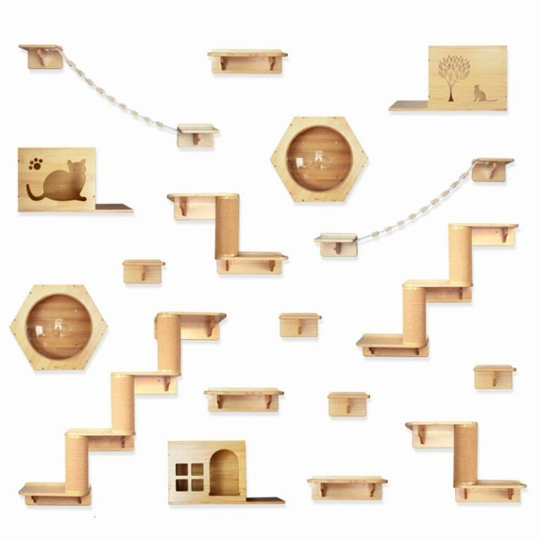 Wall Mounted Cat Climbing Frame With Sisal Scratching Post And Kitten