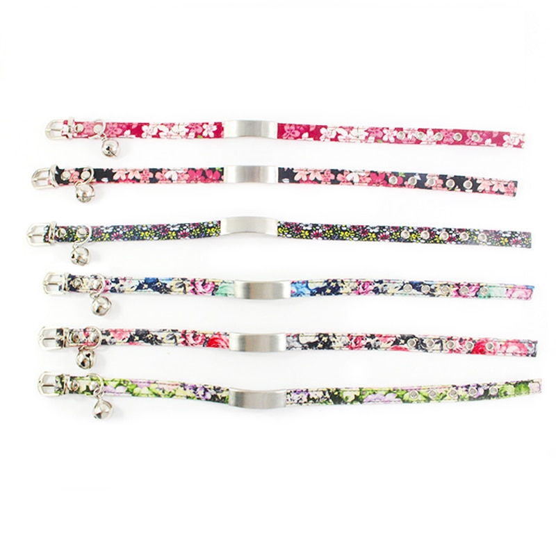 Personalized Cat Collar Laser Engraved Name For Cats With Id Tags Bell Floral Pattern Pet Products - 3