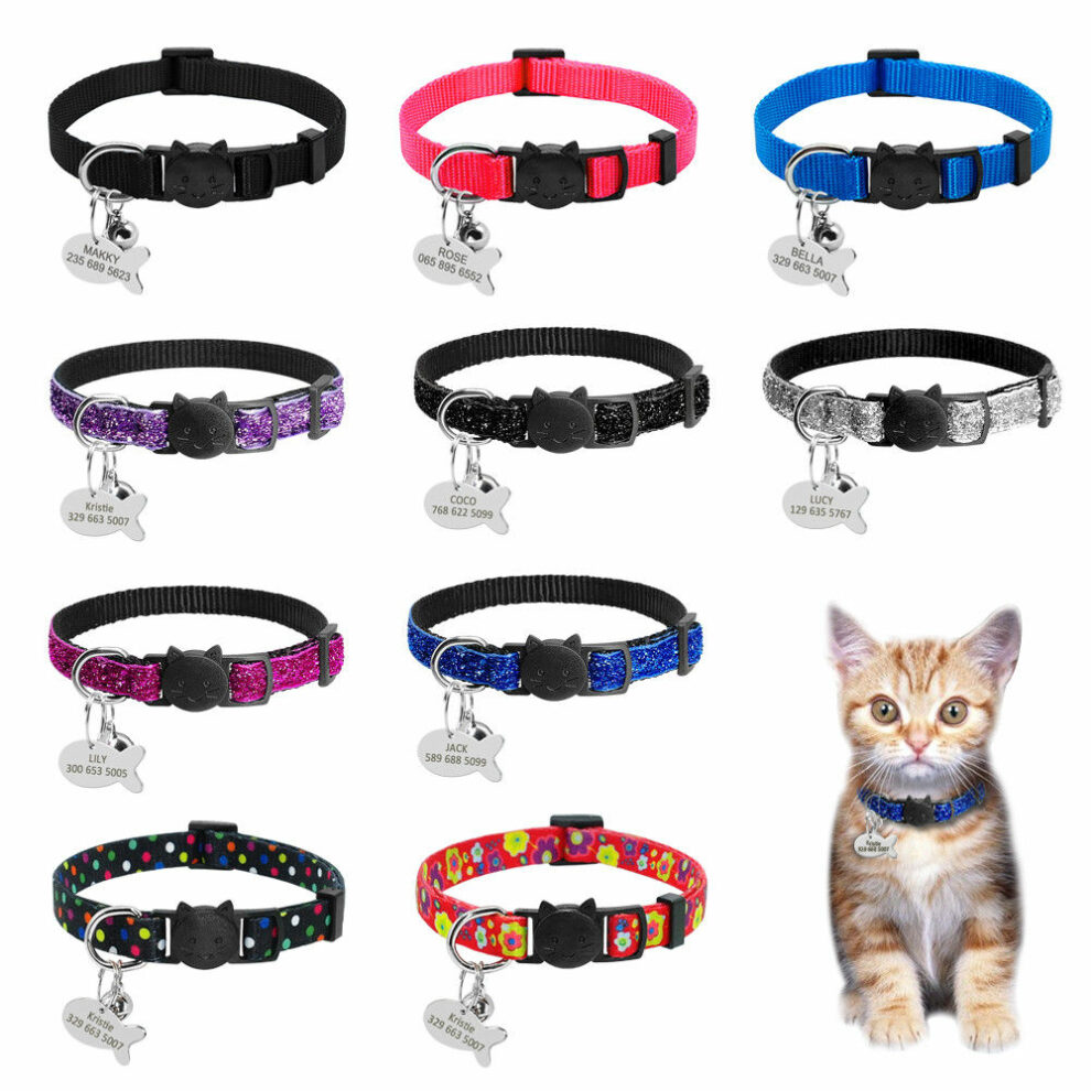 Custom Personalized Safety Breakaway Cat Collar With Quick Release And Bell