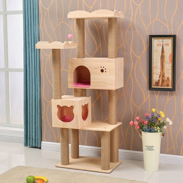 Large Solid Wood Cat Condo With Scratch Column Pet Nest Bed Free Shipping & 50 OFF