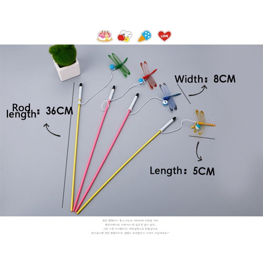 4colorsfunny Dragonfly Cat Stick Rod Toy Colourful Pet Teaser Cats Wand Products With Bell - 3