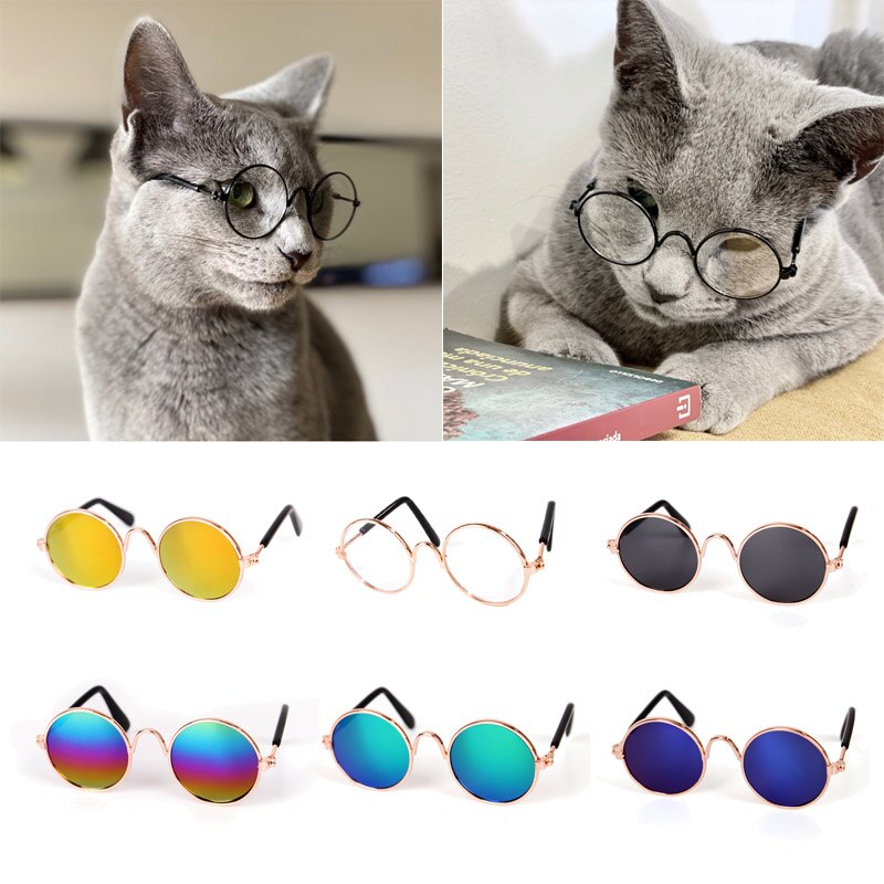 Vintage Round Pet Cat Sunglasses Products For Dog Kitten Accessories Small Dogs Reflection Eyewear Glasses - 2