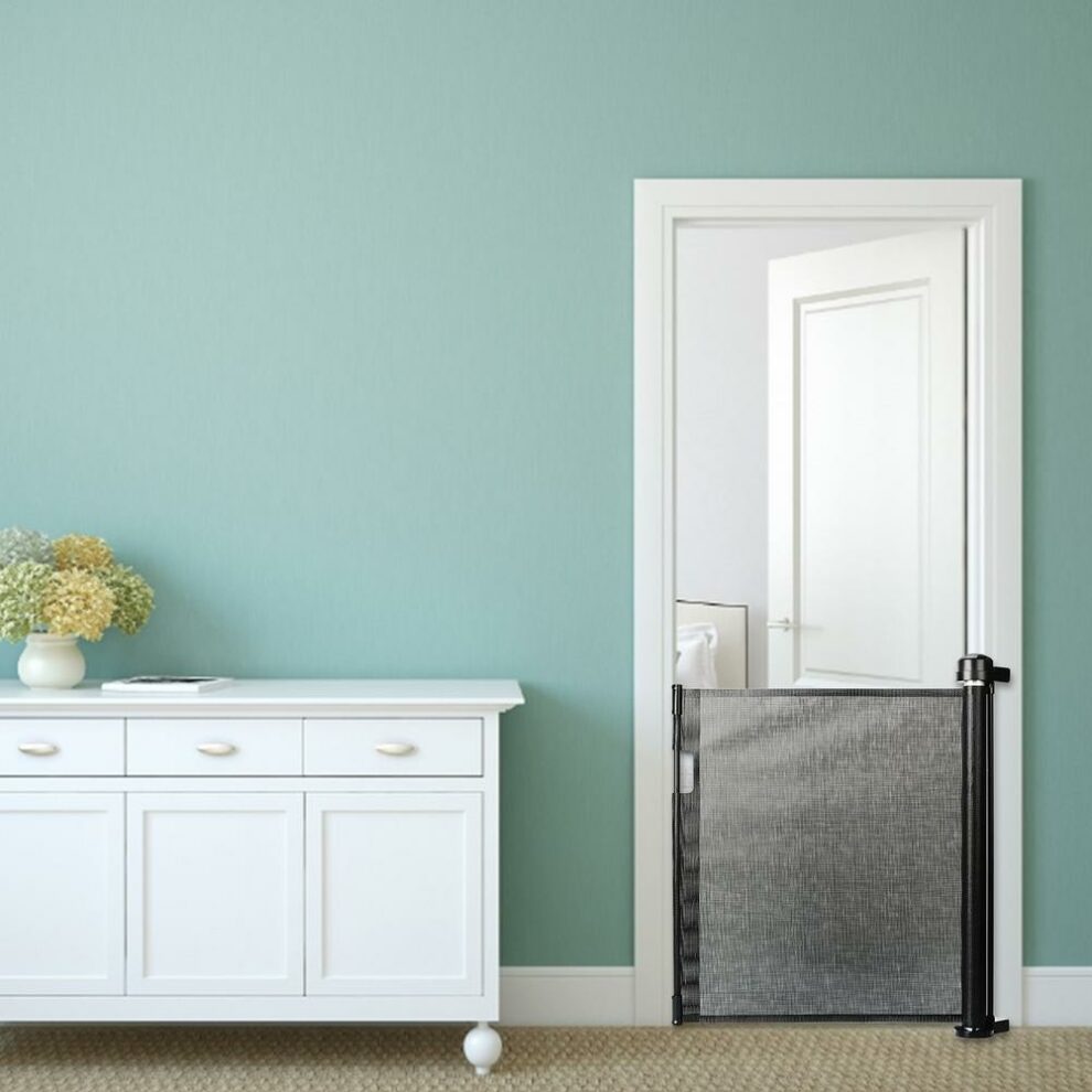 Indooroutdoor Retractable Safety Gate For Kids Pets Mesh Door Guard