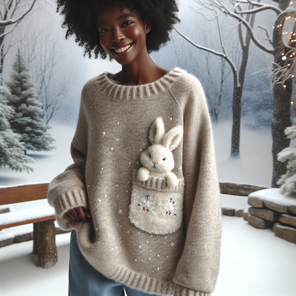 Experience Unmatched Comfort with a Cozy Winter Sweater Featuring a Playful Bunny Pocket   Experience Unmatched Comfort with a Cozy Winter Sweater Featuring a Playful Bunny Pocket